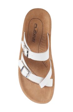 A superlight outsole cradles your foot in flexible comfort in this delicate slide sandal accented by buckle straps. 1" heel; 1/2" platform Cushioned footbed with arch support Synthetic upper, lining and sole Imported Comfortable Synthetic Toe Loop Footbed Sandals, White Footbed Sandals With Arch Support And Open Toe, Adjustable White Footbed Sandals With Arch Support, White Sandals With Arch Support And Single Toe Strap, White Adjustable Footbed Sandals With Arch Support, Synthetic Slides With Cushioned Footbed And Toe Loop, Synthetic Toe Loop Sandals With Textured Footbed, Synthetic Toe Loop Slides With Cushioned Footbed, Synthetic Toe Loop Sandals With Cushioned Footbed