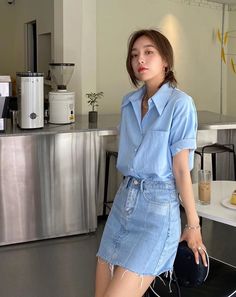 Korean Style Outfits, Korean Summer Outfits, Outfit Korean Style, Korean Outfit Street Styles, Denim Skirt Outfits, Korean Casual Outfits, Casual Day Outfits, Korean Girl Fashion, Casual Chic Outfit