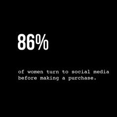 a black background with white text that says 86 % of women turn to social media before making a purchase