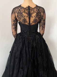 Made to order! Black tulle and lace floral dress. Bodice decorated with 3D flowers. Boned corset, back has lacing for support and button closure. Long lace sleeves. This dress is 2in1. It comes with detachable long train skirt. ( choose in the drop down either you want just the dress or dress + lace skirt). Long train lace skirt is also decorated with 3D flowers. After you place the order, I will contact you and send the list of measurements I need. Along with instructions on how to take them! I Wedding Lace Dress With Lace Back For Prom Season, Lace Back Wedding Dress For Prom Season, Wedding Lace Dress For Prom Season, Evening Gown With Lace Back And Tulle Material, Evening Gown With Lace Back In Tulle, Lace Ball Gown With Lace Back, Gothic Ball Gown For Wedding, Lace Corset Ball Gown Dress For Prom, Lace Corset Ball Gown For Prom