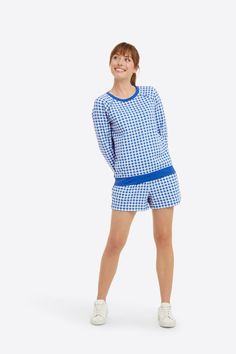 Natalie Sweatshirt in Gingham – Draper James Plaid Relaxed Fit Tops For Spring, Spring Gingham Tops For Loungewear, Casual Plaid Tops For Layering, Cotton Houndstooth Pattern Tops For Spring, Cotton Houndstooth Top For Spring, Cotton Houndstooth Tops For Fall, Cotton Gingham Top For Daywear, Fall Cotton Tops With Houndstooth Pattern, Casual Houndstooth Tops For Spring