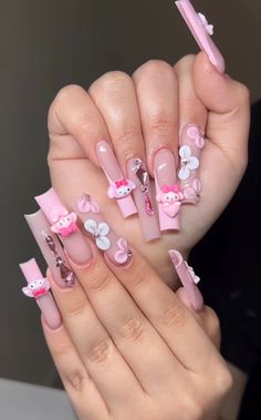 Mexican Nails, Girly Acrylic Nails, Glow Nails, Really Cute Nails, Acrylic Nails Coffin Short