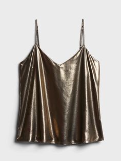 Metallic Camisole | Banana Republic Glamorous Shiny Metallic Tops, Metallic Shimmer Tank Top For Night Out, Glamorous Metallic Shimmer Tops, Chic Gold Camisole For Party, Metallic Top With Sheen For Night Out, Metallic Sheen Tops For Night Out, Metallic Sheen Top For Night Out, Gold Cami Tank Top For Night Out, Gold Camisole Top For Party