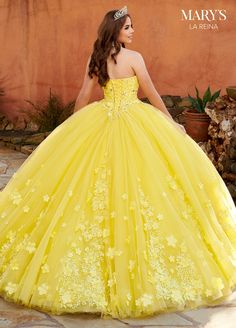 Qinsenara Dresses Yellow, Orange Quinceanera Dresses, Quinceanera Dresses Yellow, Yellow Quince, Princess Elise, Yellow Quinceanera, Tulle Bolero, Strapless Tulle Dress, Yellow Quinceanera Dress