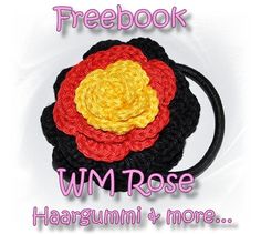 a crocheted headband with a flower on it and the words freebook win rose