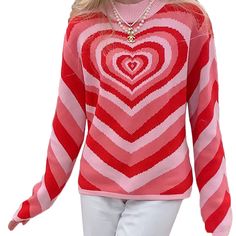 Red Rainbow Heart Print Color Block Sweater Trendy Red Sweater For Spring, Red Long Sleeve Sweater For Valentine's Day, Red Long Sleeve Valentine's Day Sweater, Heart-shaped Spring Sweater, Red Long Sleeve Sweater With Heart Print, Red Heart Print Sweater For Valentine's Day, Winter Heart Graphic Sweater, Winter Sweater With Heart Graphic, Trendy Heart Print Sweater For Valentine's Day