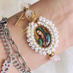 Virgin Mary Adjustable Bracelet Can Fit Girls-Adults Made With Gata Stones Hand Crafted Jewelry, Crafted Jewelry, Virgin Mary, Adjustable Bracelet, Womens Jewelry Bracelets, Handcrafted Jewelry, Jewelry Crafts, Hand Crafted, Color White