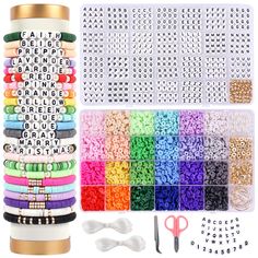 the beading kit includes beads, scissors and other crafting supplies for making bracelets