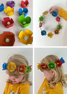 Recycled Fashion For Kids, Diy Egg Carton, Flower Activities For Kids, Preschool Supplies, Egg Carton Flowers, Toddler Activity Board, Recycled Outfits, Holiday Activities For Kids, Diy Flower Crown