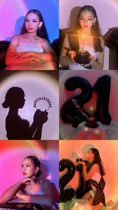 a collage of photos with the number twenty five and two women in silhouettes