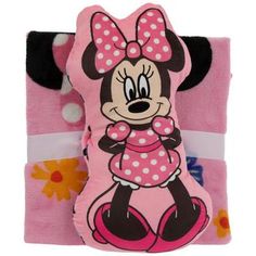 a pink minnie mouse blanket with polka dots on it