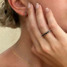 "Small Hoop earrings, featuring natural black diamonds set in solid gold huggie earrings. These dainty huggies are perfect as an everyday wear, perfect anniversary gift, birthday gift, graduation gift, christmas gift. These hoops are made to order and can be made in 14k or 18k upon your choice  * GemStone: 100% Natural Black Diamonds * GemStones Measurements: 10 Pieces, 0.20ct (Both) * Total Carat in Both: 0.22ct * External Diameter: 12.50 m\"m * Internal Diameter: 9.00 m\"m * Earring Thickness 1.40 m\"m * Closure: Push Back * Material: High-Quality Solid Gold 14k HOW TO ORDER- * Simply use the Menu Bar, choose gold material and quantity :) * The earring will be made for you and ready to be shipped in 7-9 business days. CUSTOMIZATION INFORMATION * All our work is custom made by hand :) * A Black Diamond Hoop Earrings, Gold Hoops Earrings, Small Gold Hoop Earrings, Small Gold Hoops, Hoops Earrings, Gift Graduation, Black Diamonds, Huggie Earrings, Diamond Hoop Earrings