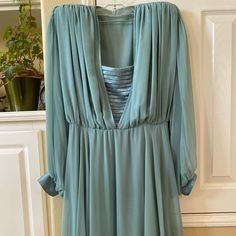 Incredibly Beautiful And Well Constructed Dress. See Through Fabric(- All Lined Except The Sleeves . Sleeves Are Puffy , Have A Satin Hem And Pearl Button.. Pleated . One Of A Kind Sea Foam, Cocktail Dress, Maxi Dress, Satin, Womens Dresses, Women Shopping, Dresses, Green, Fabric