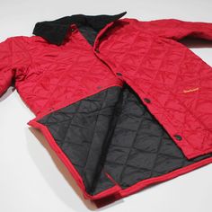 Item is in good used condition. >Size: 10-11 Years >Armpit To Armpit: 19" >Armpit To Cuff: 16" >Collar To Hem: 25" Casual Red Outerwear With Padded Collar, Casual Quilted Red Outerwear, Casual Red Quilted Outerwear, Red Padded Collar Outerwear For Cold Weather, Red Outerwear With Padded Collar For Cold Weather, Red Long Sleeve Outerwear With Padded Collar, Red Padded Collar Outerwear For Outdoor, Red Quilted Long Sleeve Outerwear, Red Outerwear With Padded Collar For Outdoor