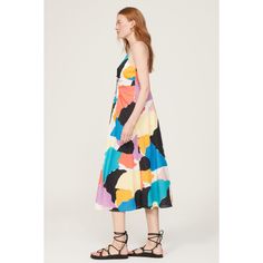 Multicolor abstract satin (100% Cotton). A-line. Sleeveless. V-neck. Tie closure. 46" from shoulder to hemline. Imported. Abstract Print Spaghetti Strap Dress For Spring, Spring Dresses With Spaghetti Straps And Abstract Print, Chic Multicolor A-line Midi Dress, Summer A-line Midi Dress With Abstract Print, Chic A-line Dress With Abstract Print, Chic Multicolor Spaghetti Strap Midi Dress, Chic Sleeveless Midi Dress With Vibrant Print, Spring Abstract Print A-line Midi Dress, Chic Sleeveless Abstract Print Midi Dress