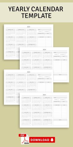 the printable year calendar is shown in three different sizes