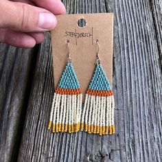 Fall Color Seed Bead Earrings, Bohemian Orange Fringe Earrings, Orange Bohemian Jewelry With Beaded Fringe, Bohemian Orange Jewelry With Beaded Fringe, Seed Bead Fringe Earrings, Bead Fringe Earrings, Ombre Earrings, Bead Fringe, Beaded Fringe Earrings