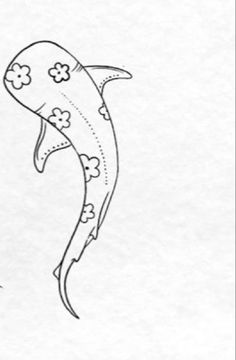 a drawing of a dolphin with flowers on its tail