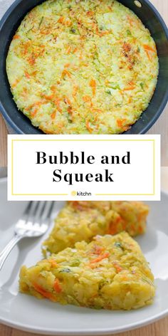 an omelet is shown with the words bubble and squeak