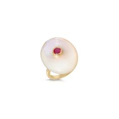 R Cabochon Mother of Pearl 20mm, Round Ruby 0.25ct, 3g of 14K (size 6) Contact us for sizing options. Cabochon Ring, Mother Of Pearl, Contact Us, Ruby, Yellow Gold, Stud Earrings, Size 6, Ring, Yellow