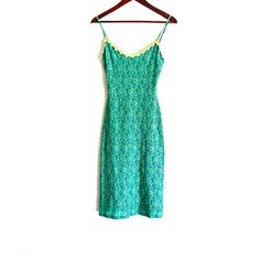 Literally So Darling!! Beautiful Turquoise Green With Stitched Pattern. Adorable Crochet Neckline Detail. Fully Lined. Good Stretch, Very Flattering! Lovely Vintage Condition, Some Signs Of Wear To Be Expected. Some Inconsistencies In Stitching. Looks Fabulous On! Size Small Reasonable Offers Always Welcome! Turquoise Fitted Brunch Dress, Vintage Sheath Dress For Summer, Vintage Fitted Midi Dress For Vacation, Turquoise Fitted Midi Dress For Summer, Fitted Sleeveless Turquoise Midi Dress, Fitted Turquoise Summer Dress, Turquoise Fitted Dress For Vacation, Fitted Turquoise Midi Dress For Beach, Summer Sheath Midi Dress With Lace Trim