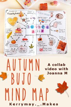 the autumn bujo mind map is shown with fall leaves and other things on it