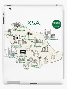 an illustrated map of the country of kenya with names and cities on it ipad case / skin