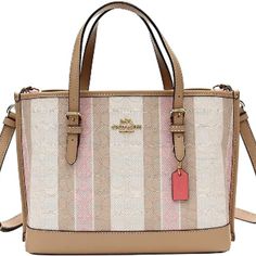 Brand New & Gorgeous Coach Mollie Tote Crossbody Shoulder Bag In Signature C Jacquard & Smooth Leather, Taffy Pink, Coral Accents, Ecru, And Champaign Pink / Light Tan. Perfect Purse With Jeans, Shorts, Business, Beach, Skirts, Slacks, Dress, Tank Top, T-Shirt, Leggings, Yoga Pants, Althleisure, Leisurewear, Y2k Look For Spring, Summer, Fall, Winter! This Beautiful Satchel Has Quality Coach Gold Tone Hardware, And Coach Logo In Gold Lettering On Front, And Exterior Hang Tag. Fabulous! Sateen & P Coach Beige Satchel With Adjustable Strap, Coach Beige Double Handle Satchel, Coach Cream Shoulder Bag With Top Carry Handle, Coach Cream Bag With Leather Handles, Coach Cream Satchel With Double Handle, Coach Beige Shoulder Satchel, Champaign Pink, Coach Mollie Tote, Beach Skirts