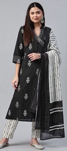 Black and Grey color Salwar Kameez in Cotton fabric with Printed, Thread work Black Cotton Unstitched Suit With Printed Motifs, Black Cotton Churidar For Eid, Unstitched Black Block Print Traditional Wear, Festival Salwar Kameez With Printed Motifs In Black, Black Salwar Kameez With Printed Motifs For Festivals, Festival Salwar Kameez In Black With Printed Motifs, Unstitched Black Cotton Salwar Kameez, Black Unstitched Suit With Printed Motifs For Eid, Black Long Sleeve Salwar Kameez With Printed Motifs