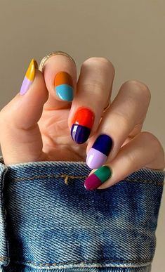 3. Bold Colour Block Round Nails It’s such a beautiful day today, it certainly looks like going to be a great summer this year... Cute Summer Nails, Round Nails, Nails Polish, Dope Nails, Colour Block, Nail Trends, Swag Nails