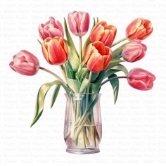 a vase filled with lots of pink tulips on top of a white table