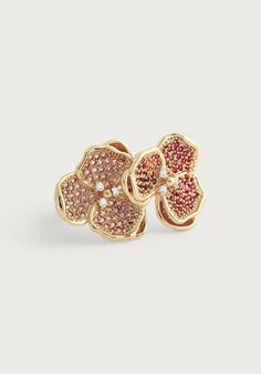 This stunning Anabel Aram Double Orchid Pavé Ring is crafted from 18k gold dipped brass and encrusted with hundreds of hand set sparkling fuchsia and pale pink crystals. Luxury Pink Flower Ring For Formal Occasions, Luxury Pink Flower Ring For Formal Events, Luxury Pink Flower Ring For Gift, Luxury Pink Flower Ring Gift, Orchid Ring, Orchid Jewelry, Body Form, Pave Ring, Crystal Ring