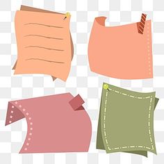 four pieces of paper with different shapes and colors on them, including pink, green, orange