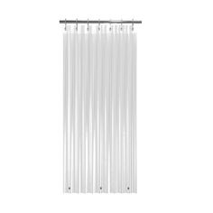 a white curtain hanging on the side of a wall next to a metal roddle