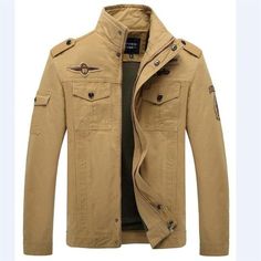 Men's cotton turn down collar jacket with zipper closure. This casual jacket has pockets and is available in several colors. Made of: cotton Colors: beige, green, black Stylish Jackets For Men, Autumn Sleeve, Army Uniform, Outdoor Leisure, Stylish Jackets, Jackets For Men, Big Promotion, Body Warmer, Outfit Women