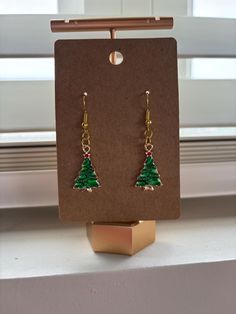 Handmade Christmas tree earrings Handmade Festive Earrings For Christmas, Handmade Drop Earrings For Holiday, Green Earrings For Festive Holiday Occasions, Holiday Dangle Earrings, Handmade Christmas Drop Earrings, Handmade Gold Earrings For Christmas, Handmade Holiday Drop Earrings, Green Drop Earrings For Holiday, Green Holiday Earrings For Festive Occasions