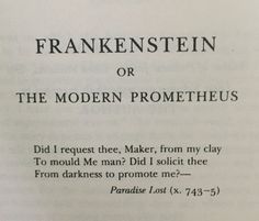 an old book with some writing on it's page and the words franklin or the modern prometheuus