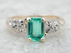 Colombian Emerald and Retro Era Ring for Engagement or Cocktail Piece Travel To Colombia, Emerald Engagement Ring Vintage, Vintage Emerald Engagement Ring, Vintage Gold Ring, Yellow Gold Sapphire Ring, Diamond Gold Ring, Vintage Gold Rings, Engagement Ring Vintage, Colombian Emeralds