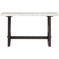 a white marble top table with black metal legs and an iron base, against a white background