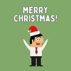 a man wearing a santa hat and holding his arms in the air with text merry christmas