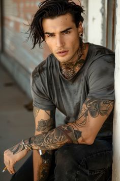 ai generated #handsome #handsomeguys #cuteguys #tattoos #menswear #menstyle Male Rockstar Aesthetic, Heartless Heathens, Brunette Boys, Book Guys, Character Archetypes, Man With Tattoos, Rugged Man, Mexican Man, Broken Bonds