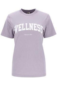 Sporty&Rich T-shirt crafted in pure cotton jersey. It features ribbed crew-neck and it's characterized by contrasting 'Wellness' print on the chest. Slim fit. The model is 177 cm tall and wears size XS. Size Info STANDARD Color Detail Purple Made In United States Material 100% CO Season One spring Season Two summer Product clothing Brand Sporty & Rich Size And Fit Athleisure Crew Neck T-shirt With Logo Print, Cotton Crew Neck Tops With Front Print, Athleisure Cotton Tops With Text Print, Cotton Athleisure Top With Text Print, Cotton Crew Neck T-shirt With Text Print, Fitted Crew Neck T-shirt With Front Print, Fitted T-shirt With Front Print And Crew Neck, Logo Print Crew Neck T-shirt In Athleisure Style, Logo Print Crew Neck T-shirt For Athleisure