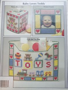 an advertisement for a baby's toy bag