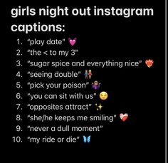 Funny Instagram Captions For Besties, Party Aesthetic Captions, Good Night Post Instagram, Friends Night Out Captions Instagram, Friday Night Lights Captions Instagram, Night Life Instagram Captions, Friends Night Out Quotes, Friends Status Caption, Captions For A Night Out