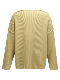 Ribbed wool sweater with geometric neckline and long sleeves. Composition: 100% wool Jil Sander Shoes, Knitwear Men, Knitwear Tops, Sweaters Knitwear, Knitted Jumper, Green Sweater, Jil Sander, Wool Sweater, Lace Boots