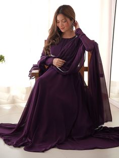 Introducing our stunning "fascinating purple georgette festival wear gown with dupatta" - the perfect outfit for all your festive occasions. This beautiful purple gown is made of high-quality georgette fabric with intricate lace work, giving it an elegant and sophisticated look. The gown is fully stitched and comes in sizes ranging from XS to XXL, ensuring a perfect fit for everyone.
This ensemble include a purple color georgette gown with lace work, a similar color cotton pant, and a georgette Elegant Purple Chiffon Gown, Elegant Unstitched Purple Anarkali Set, Purple Floor-length Sharara With Sheer Dupatta, Elegant Georgette Gown With Dabka, Semi-stitched Purple Gown With Sheer Dupatta, Formal Gown In Georgette With Traditional Drape, Purple Georgette Anarkali Set With Dabka, Formal Georgette Gown With Traditional Drape, Purple Anarkali Set With Dabka Work For Reception