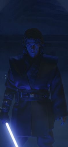 star wars the force awake character luke sky walker in blue light with his lights on