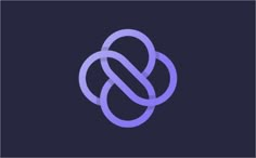 an abstract logo with two intertwined circles in purple on a dark blue background, suitable to be used as a business card or brochure