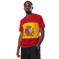 Embrace your Spanish pride with our All-Over Printed Sports Jersey This vibrant piece boasts an eye-catching design featuring iconic Spanish motifs, capturing the essence of Spanish culture and passion for sports. Crafted from high-quality materials, this jersey offers both comfort and durability, ensuring it remains a staple in your wardrobe for years to come. See more Spanisch items Ideal for various occasions, this jersey is a standout choice for sporting events such as football matches, bask Jersey Activewear For Sports Events With Crew Neck, Jersey Crew Neck Activewear For Sports Events, Moisture-wicking Sportswear T-shirt For Team Events, Sports Jersey With Graphic Print, Sports Graphic Print Jersey, Graphic Print Sports Jersey, Sporty Sublimation Print T-shirt For Sports, Graphic Print Sportswear Jersey For Sports, Sportswear Jersey With Graphic Print For Sports