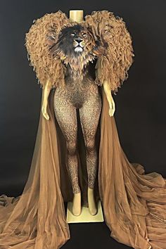 Rule Your World Print Bodysuit With Cape(Ready To Ship) - AMEKANA.COM Lion Dress, Lion King Costume, Avant Guard, Pageant Costumes, Lion Costume, Burlesque Costumes, Bandage Dresses, Queen Costume, Sequin Dresses